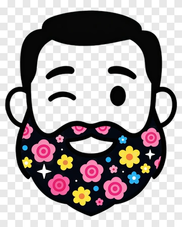 Cartoon Man With Floral Beard PNG