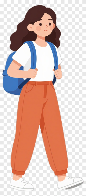Cartoon Girl Walking With Backpack PNG