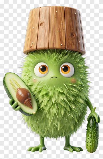 Cartoon Avocado Character Holding Cucumber And Avocado PNG