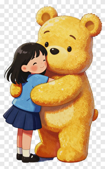 Girl Hugging A Cartoon Bear PNG