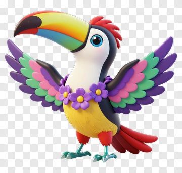 Colorful Cartoon Toucan With Flowers PNG