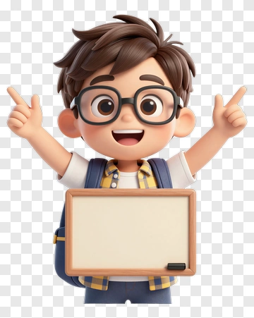 Cartoon Boy Holding A Blank Chalkboard PNG