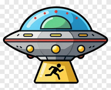 Cartoon Ufo With A Running Figure PNG