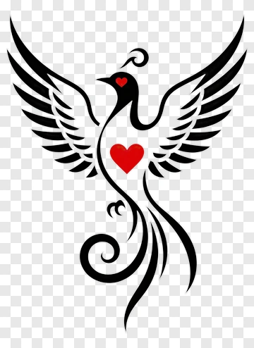 Stylized Phoenix With Heart Design PNG