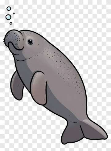 Cartoon Manatee Breaching Water Surface PNG
