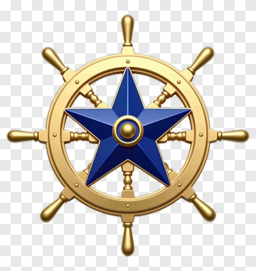 Nautical Steering Wheel With Blue Star PNG