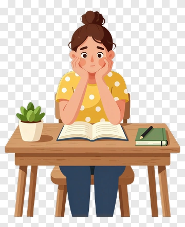 Student Sitting At Desk With Open Book PNG