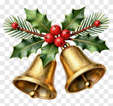 Christmas Bells With Holly And Berries PNG