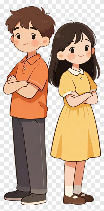Cartoon Children Standing Confidently PNG