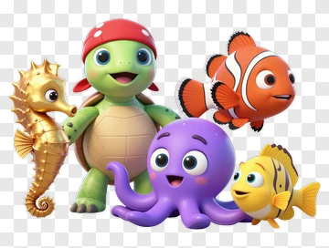 Cartoon Sea Creatures Group PNG