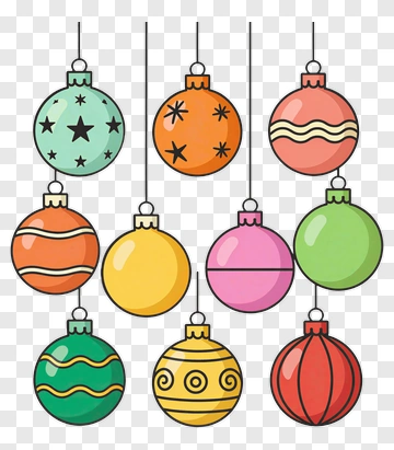 Colorful Christmas Ornaments PNG
