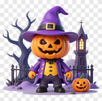 Cartoon Pumpkin Character In Halloween Scene PNG
