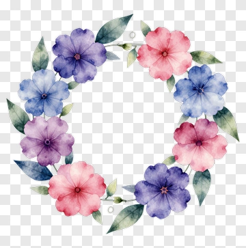 Watercolor Flower Wreath PNG