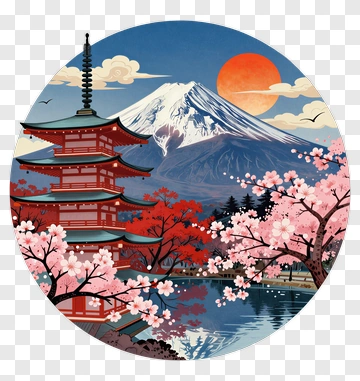 Japanese Pagoda Near Mount Fuji PNG