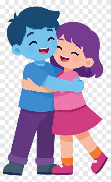 Happy Cartoon Children Hugging Each Other PNG