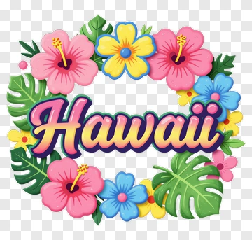 Colorful Hawaiian Floral Wreath With Text PNG