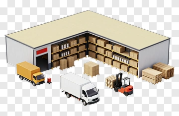 Warehouse With Delivery Trucks And Forklift PNG