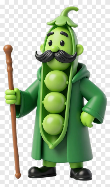Cartoon Pea Character Holding A Staff PNG