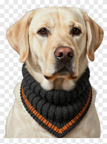 Labrador Dog Wearing A Knitted Scarf PNG