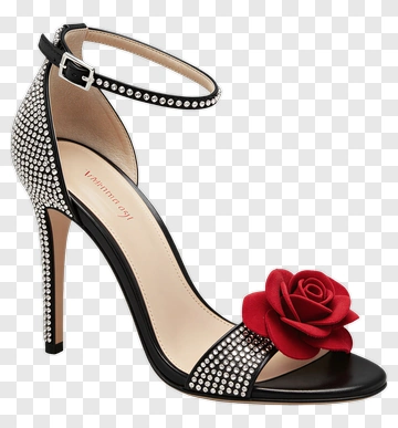 Elegant High Heel Sandal With Red Rose Decoration PNG