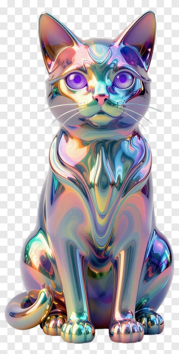 3D Colorful Cat Sculpture PNG