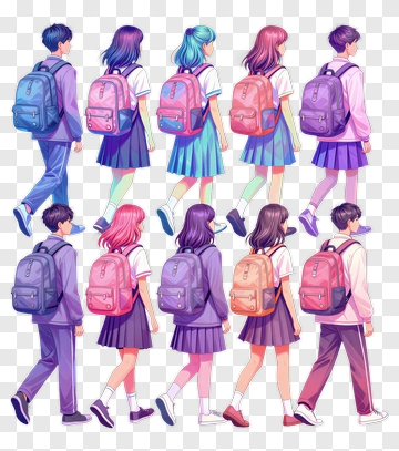 Walking Students With Backpacks PNG