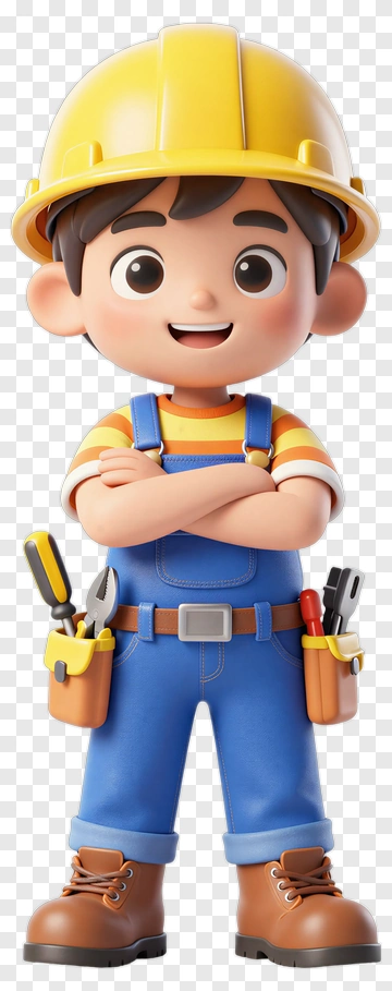 3D Construction Worker With Tools PNG
