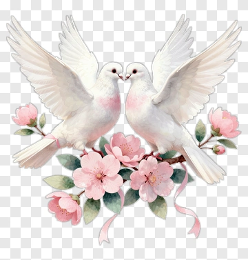 Doves With Cherry Blossoms PNG