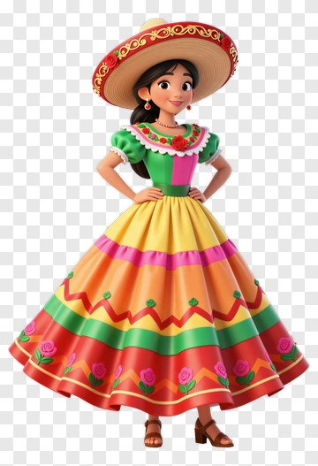 Cartoon Girl In Colorful Traditional Dress PNG