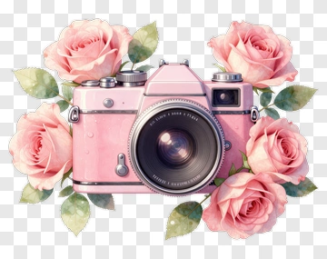 Pink Camera Surrounded By Roses PNG