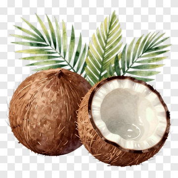 Coconut With Palm Leaves PNG