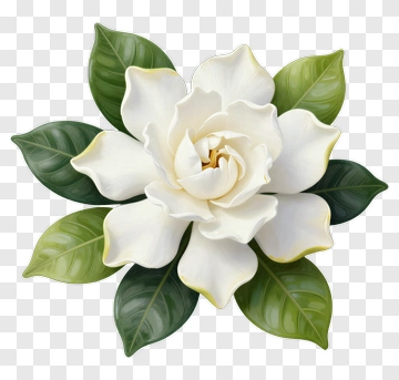White Gardenia Flower With Green Leaves PNG