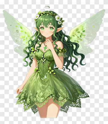 Fairy Girl With Green Wings PNG