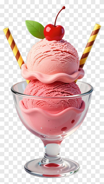 Ice Cream Sundae With Cherry And Straws PNG