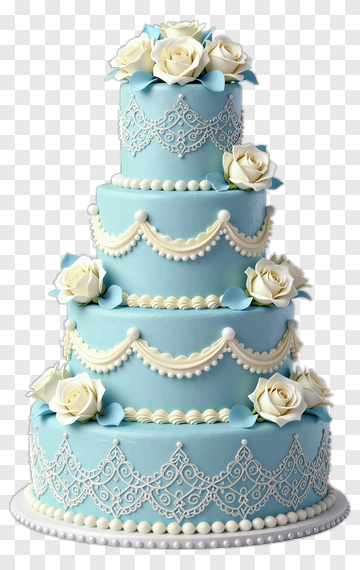 Elegant Wedding Cake With Blue Icing And White Roses PNG