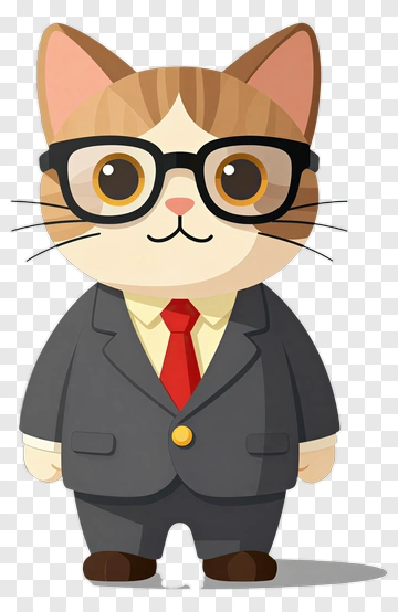 Cartoon Cat Wearing Glasses And Suit PNG