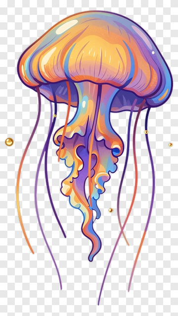 Colorful Jellyfish With Flowing Tentacles PNG