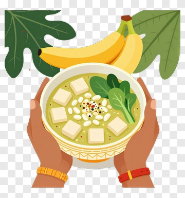 Hands Holding A Bowl Of Soup With Bananas And Leaves PNG
