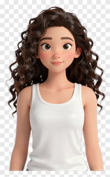 3D Girl With Curly Hair PNG