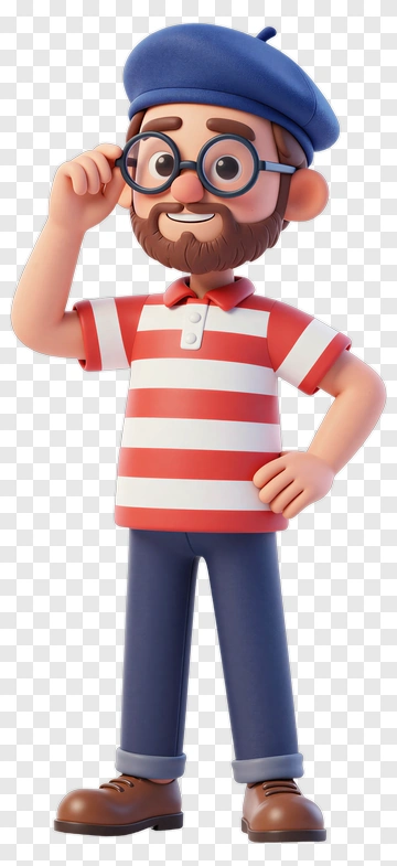 Cartoon Man Wearing Glasses And Beret PNG