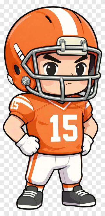 Cartoon Football Player In Orange Jersey PNG