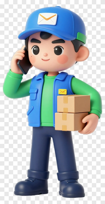 3D Delivery Person Holding Boxes And Talking On Phone PNG