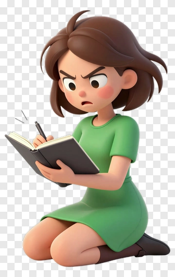 Cartoon Girl Reading A Book PNG