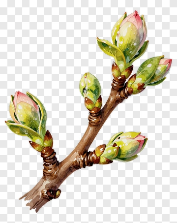 Watercolor Flower Buds On A Branch PNG