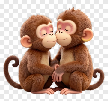 Cartoon Monkeys Embracing Each Other PNG