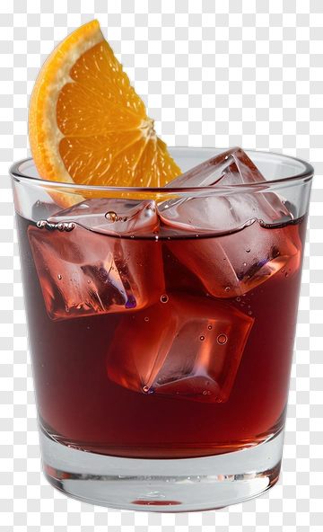 Glass Of Dark Beverage With Ice And Orange Slice PNG