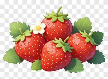 Colorful Strawberries With Leaves And Flower PNG