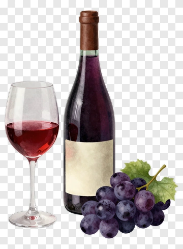 Bottle Of Red Wine With Glass And Grapes PNG