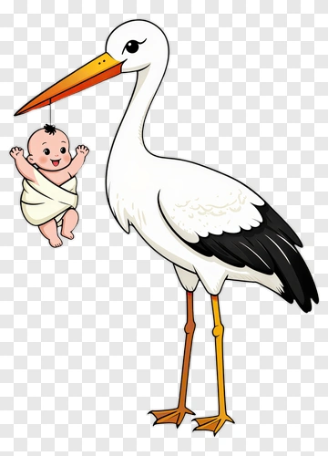 Cartoon Stork Carrying A Baby PNG