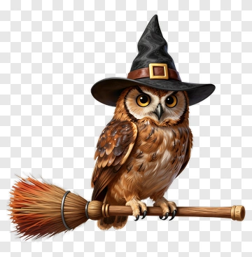 Cartoon Owl Wearing A Witch Hat PNG